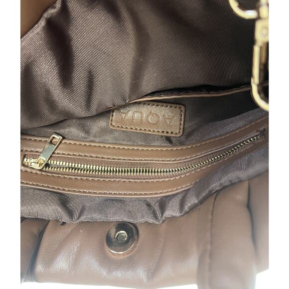 AQUA Brown Faux Leather Polyurethane Puffer Quilted Crossbody Tote Bag - Picture 3 of 4
